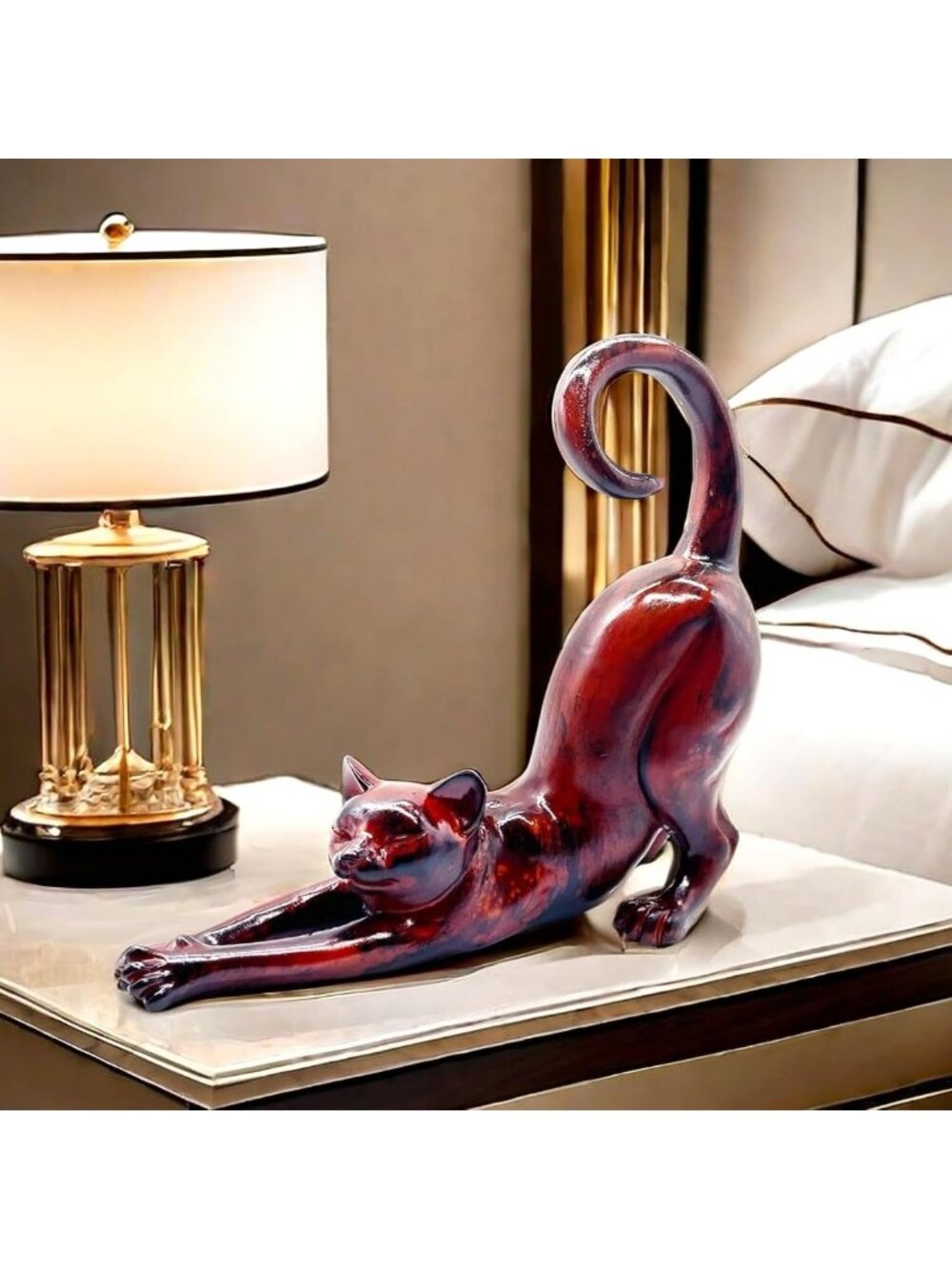 Cat Stretching Sculpture Figurine - Perfect Gift for Cat Lovers, Home & Office